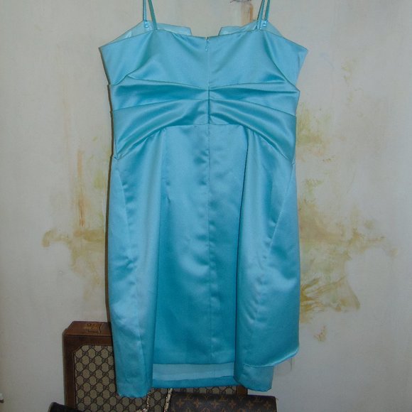 BADGLEY MISCHKA Pleated Baby Blue Cocktail/Special Occasions Dress Strapless 12 - Picture 2 of 9